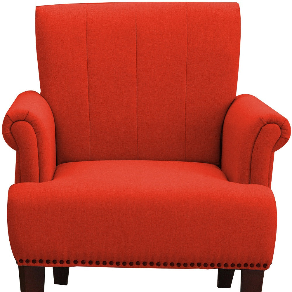 30" Orange And Brown Upholstered Arm Chair