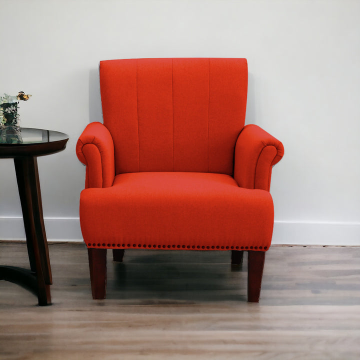 30" Orange And Brown Upholstered Arm Chair