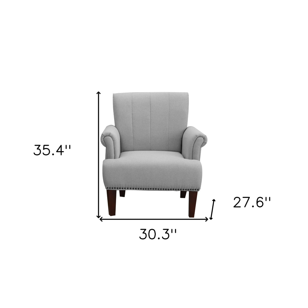 30" Light Gray And Brown Upholstered Arm Chair