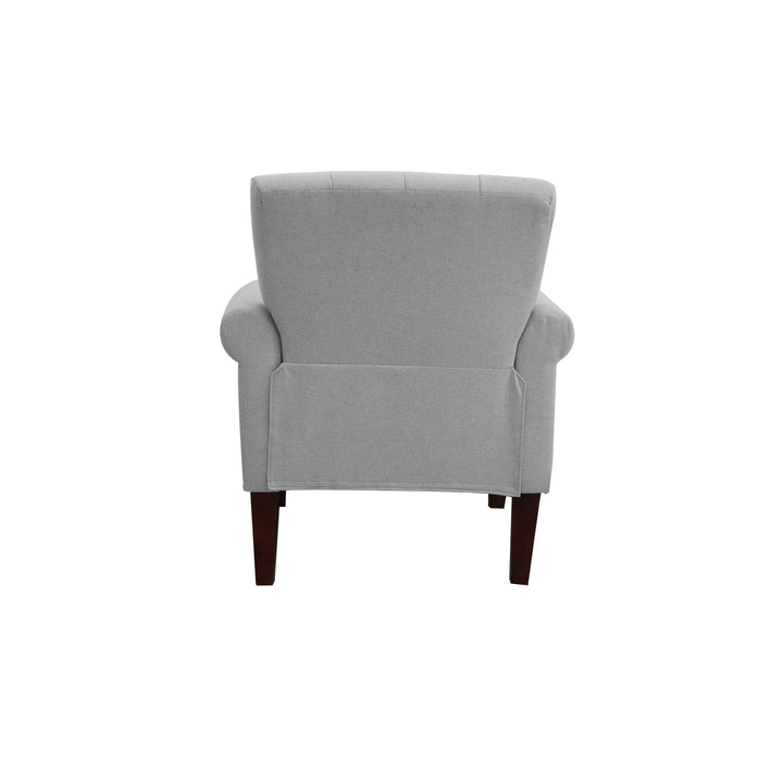 30" Light Gray And Brown Upholstered Arm Chair