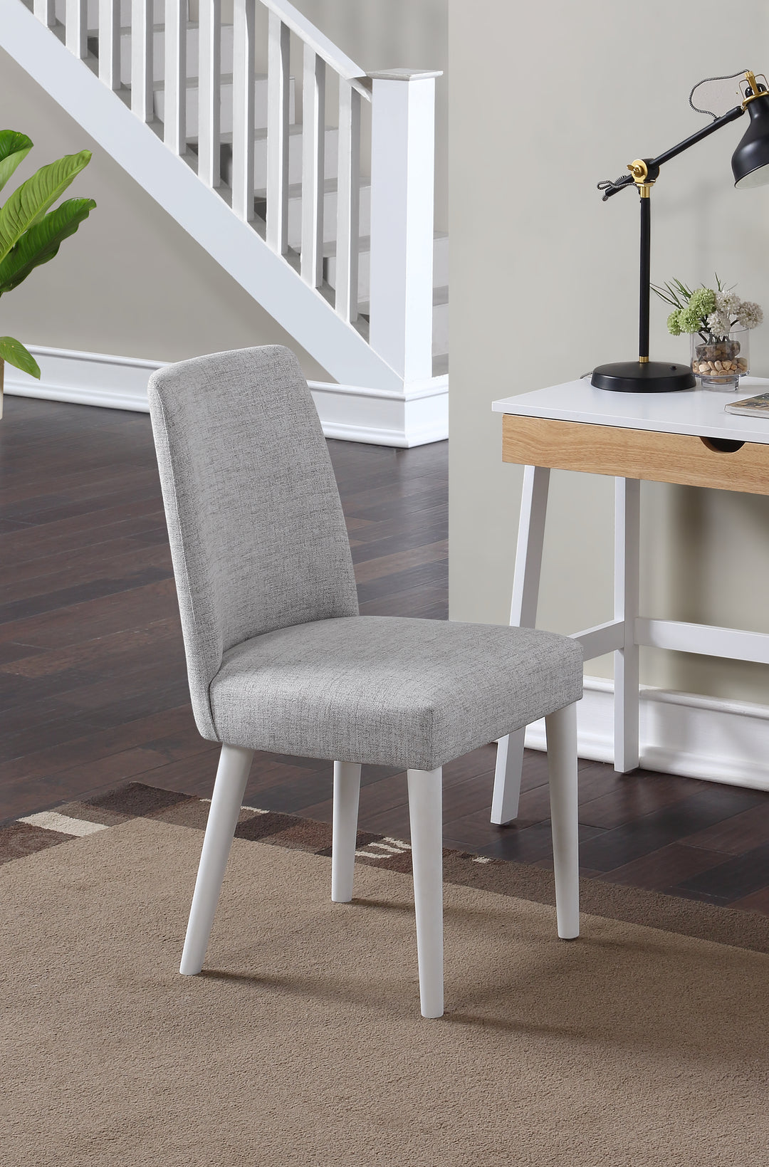 23" Gray And White Solid Wood And Upholstered Fabric Parsons Chair