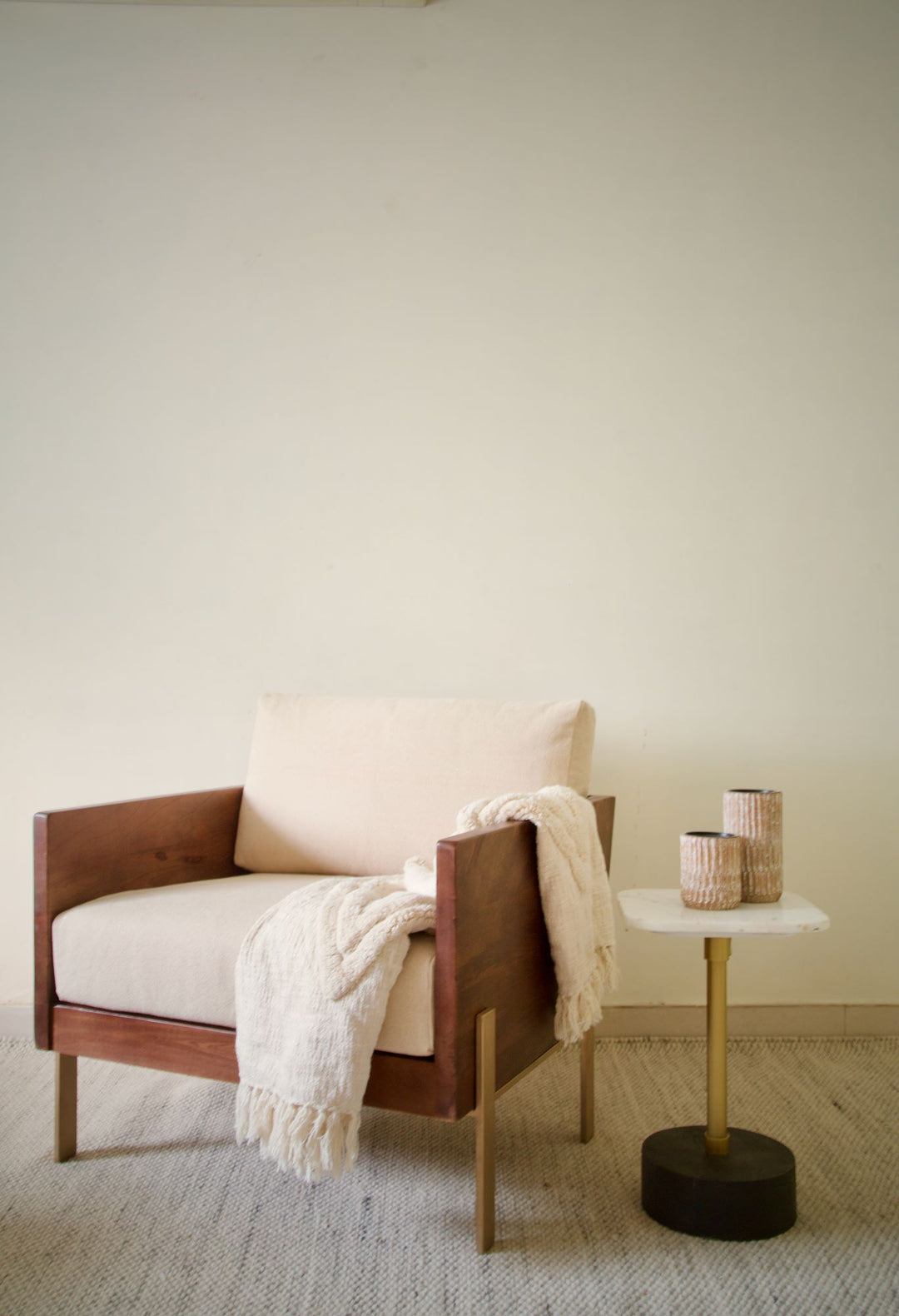 31" Brown and White Solid Wood and Genuine Leather Accent Chair