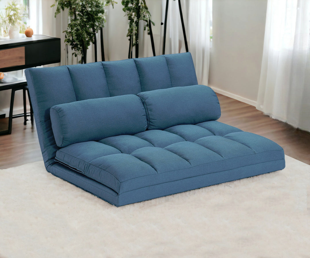 45" Blue Futon Convertible Sleeper Loveseat and Toss Pillows