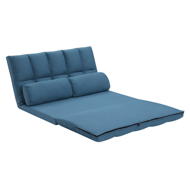 45" Blue Futon Convertible Sleeper Loveseat and Toss Pillows