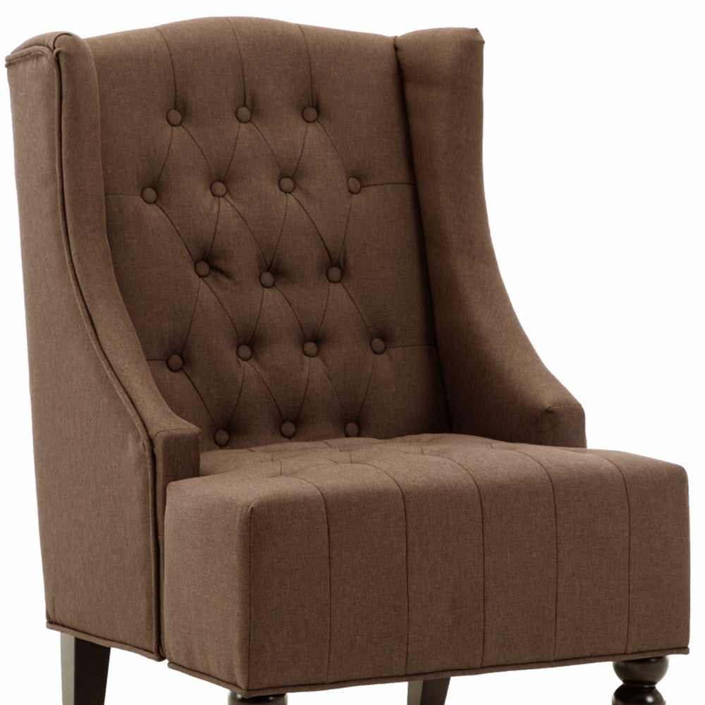 25" Brown And Black Fabric Tufted Wingback Chair