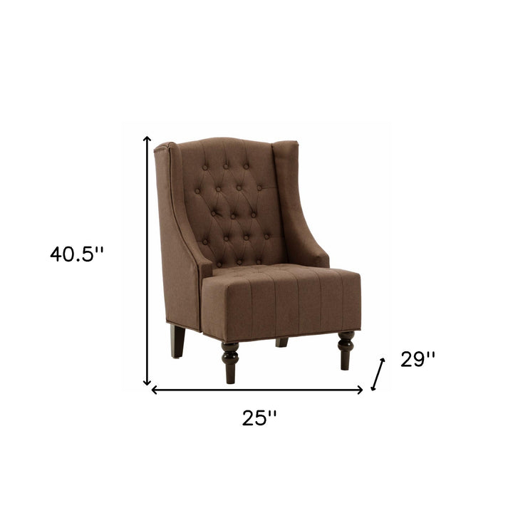 25" Brown And Black Fabric Tufted Wingback Chair