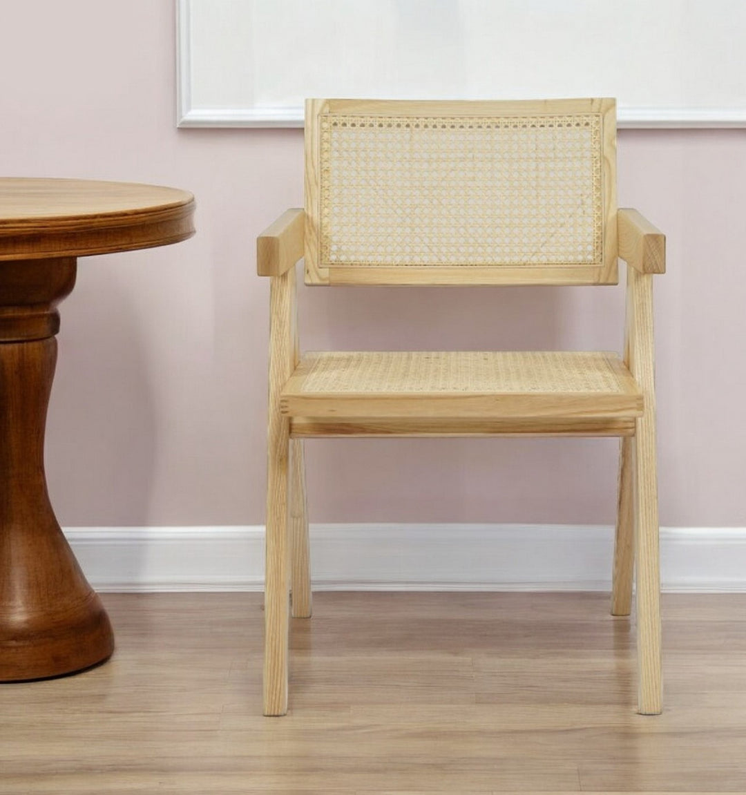 Natural Wood Open Back Dining Arm Chair