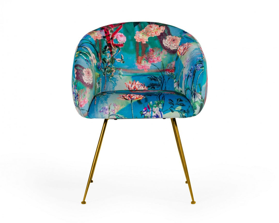 Blue Green And Gold Floral Velvet Dining Arm Chair