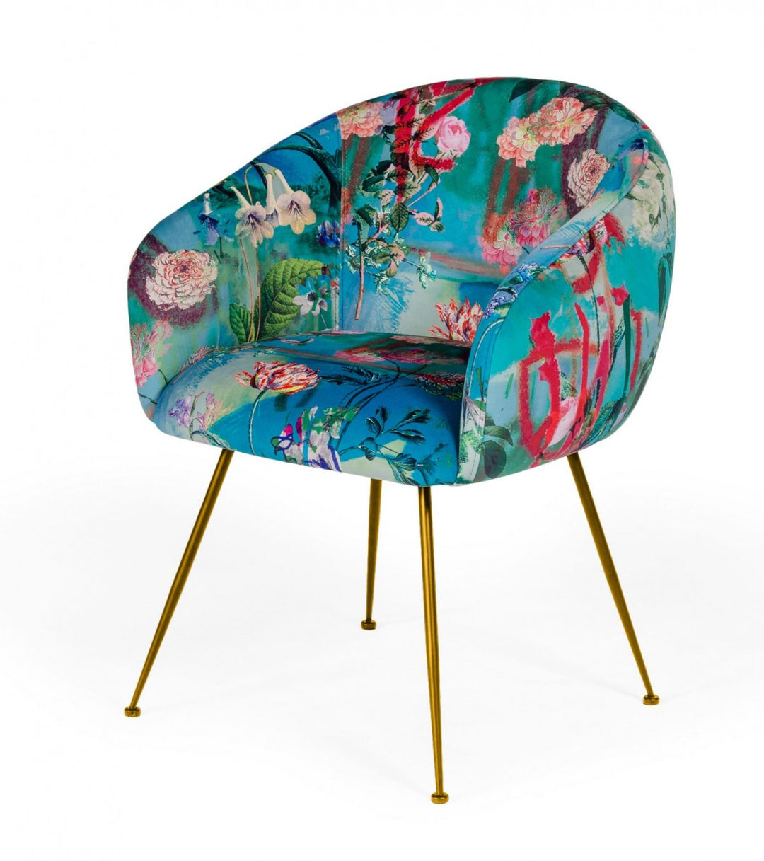 Blue Green And Gold Floral Velvet Dining Arm Chair