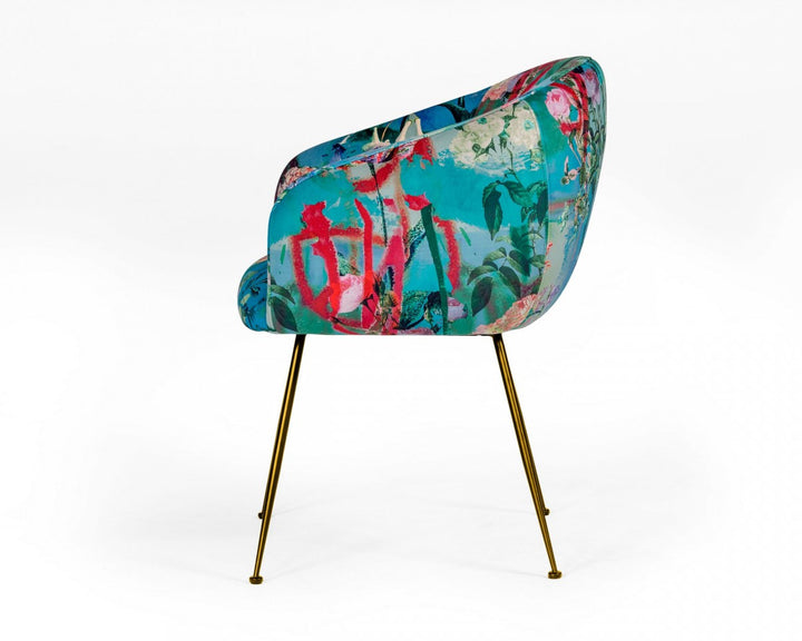 Blue Green And Gold Floral Velvet Dining Arm Chair