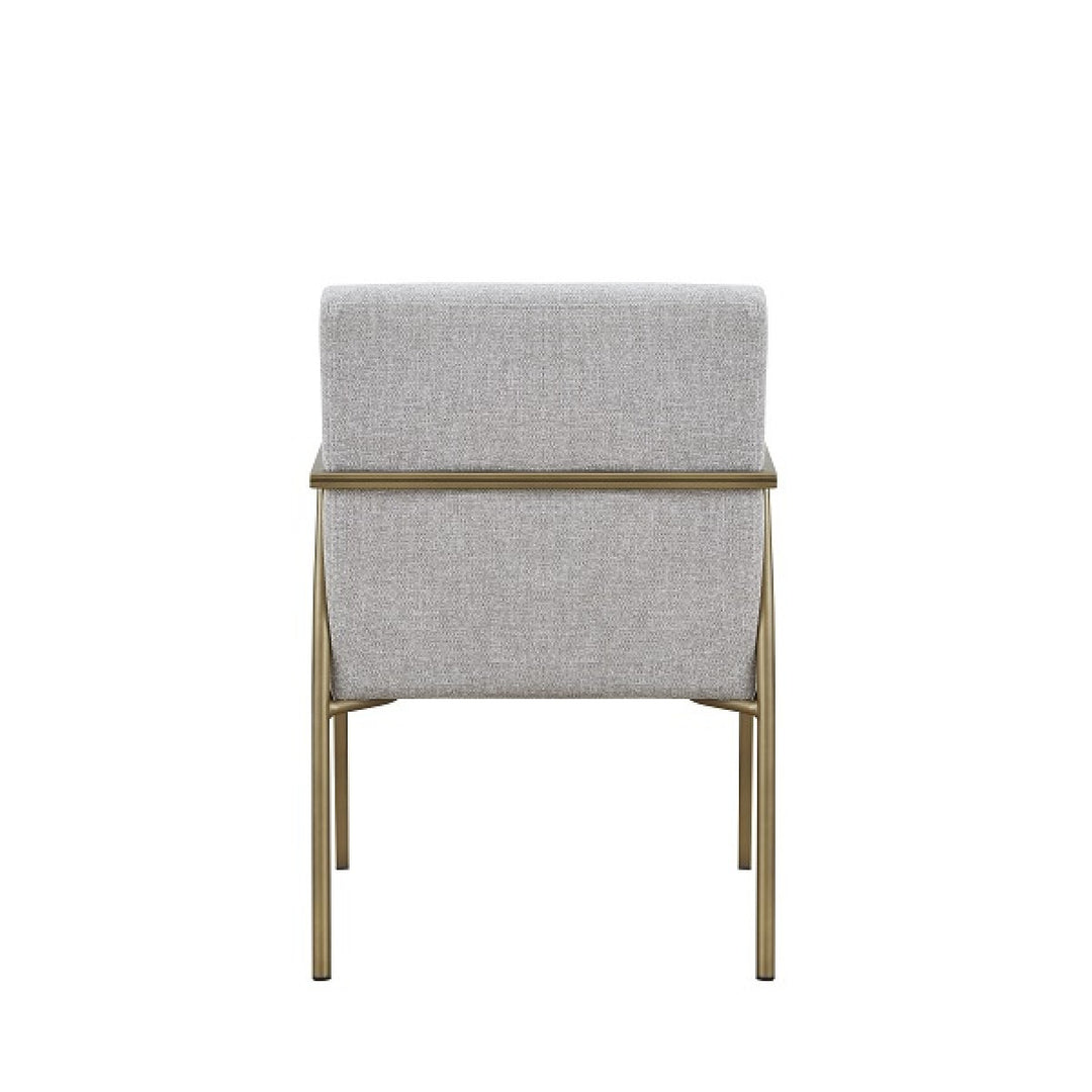 Light Gray And Brass Upholstered Fabric Dining Arm Chair