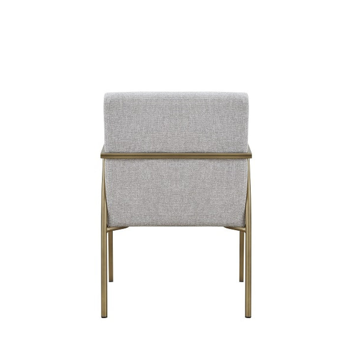 Light Gray And Brass Upholstered Fabric Dining Arm Chair