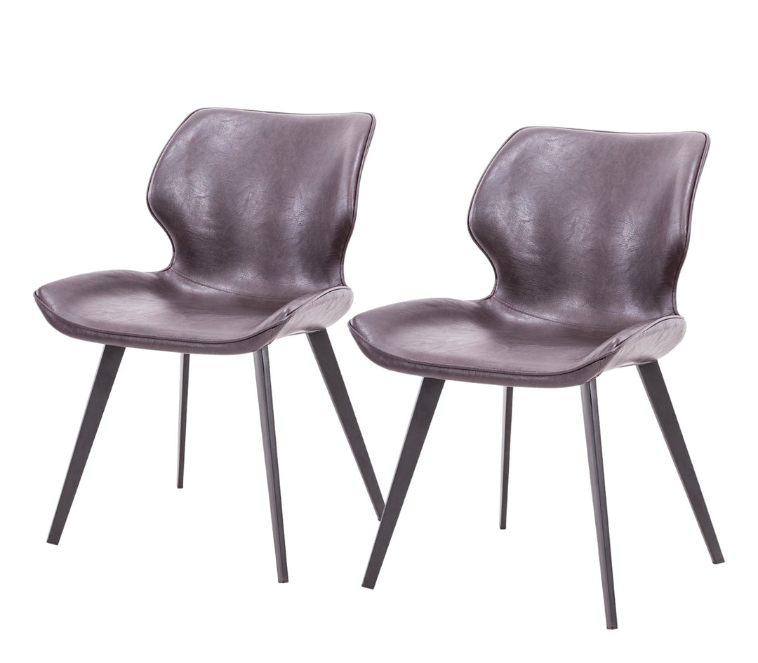 Set of Two Dark Brown And Black Upholstered Faux Leather Dining Side Chairs