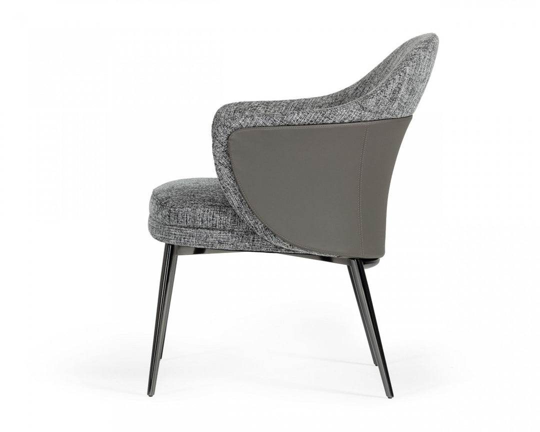 Gray And Black Upholstered Fabric and Faux Leather Wing Back Dining Arm Chair