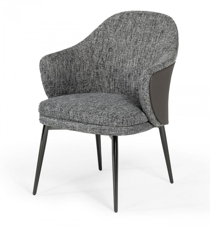 Gray And Black Upholstered Fabric and Faux Leather Wing Back Dining Arm Chair