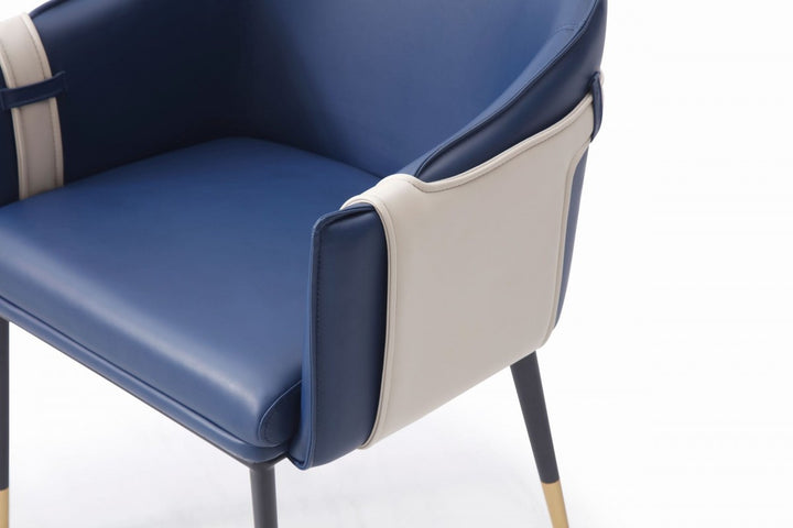 Blue and Beige And Black Upholstered Faux Leather Dining Arm Chair