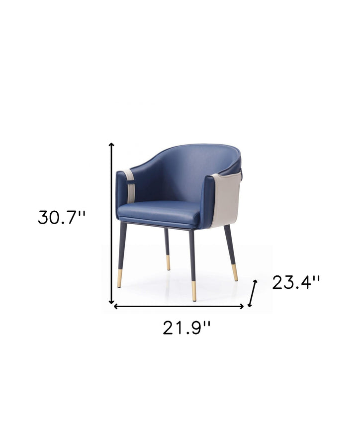 Blue and Beige And Black Upholstered Faux Leather Dining Arm Chair