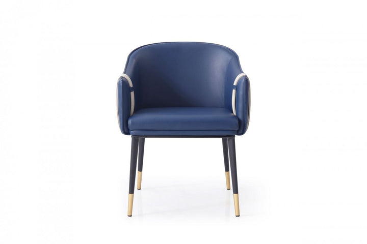 Blue and Beige And Black Upholstered Faux Leather Dining Arm Chair