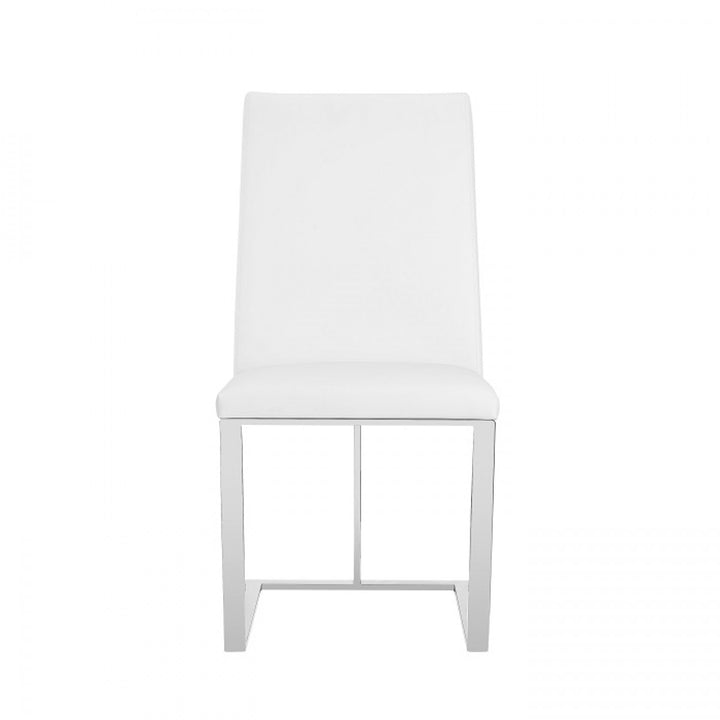 White And Silver Upholstered Faux Leather Dining Side Chair