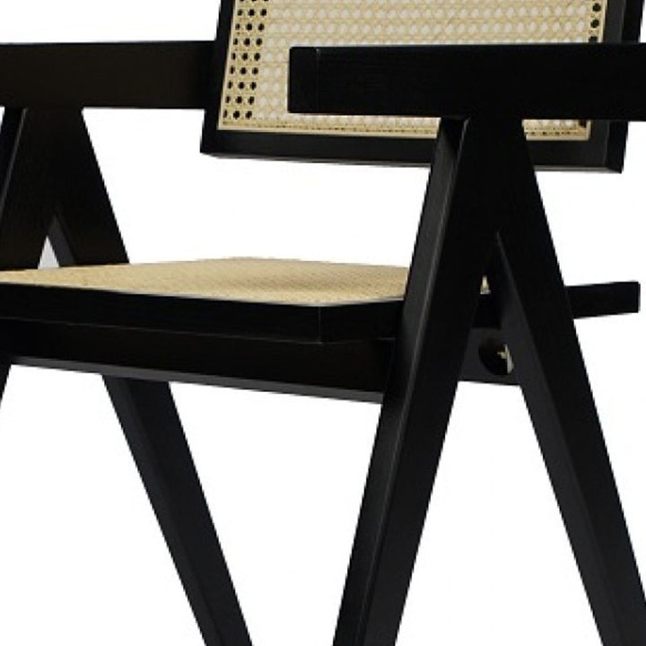 Natural And Black Wood Open Back Dining Arm Chair