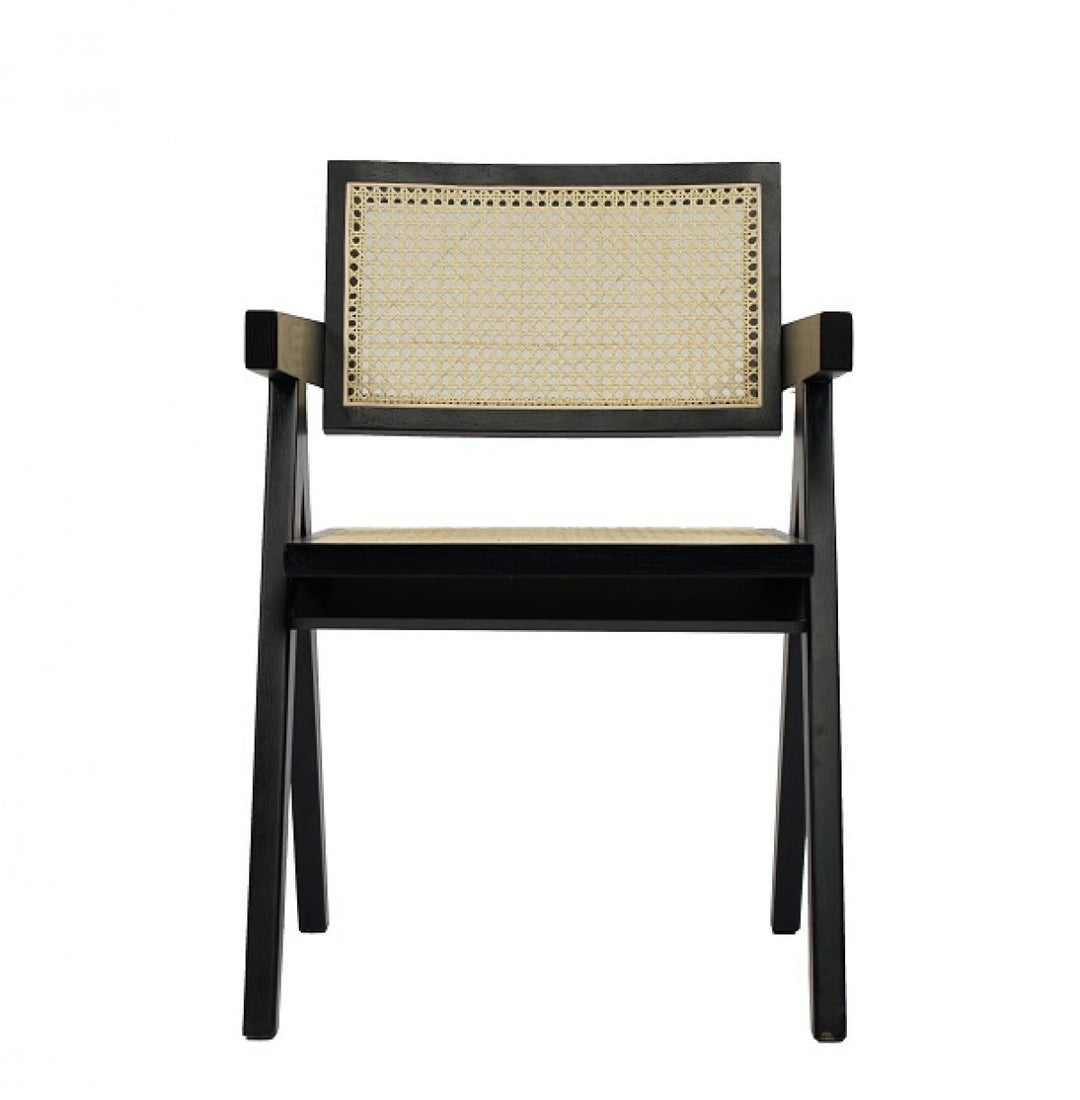 Natural And Black Wood Open Back Dining Arm Chair