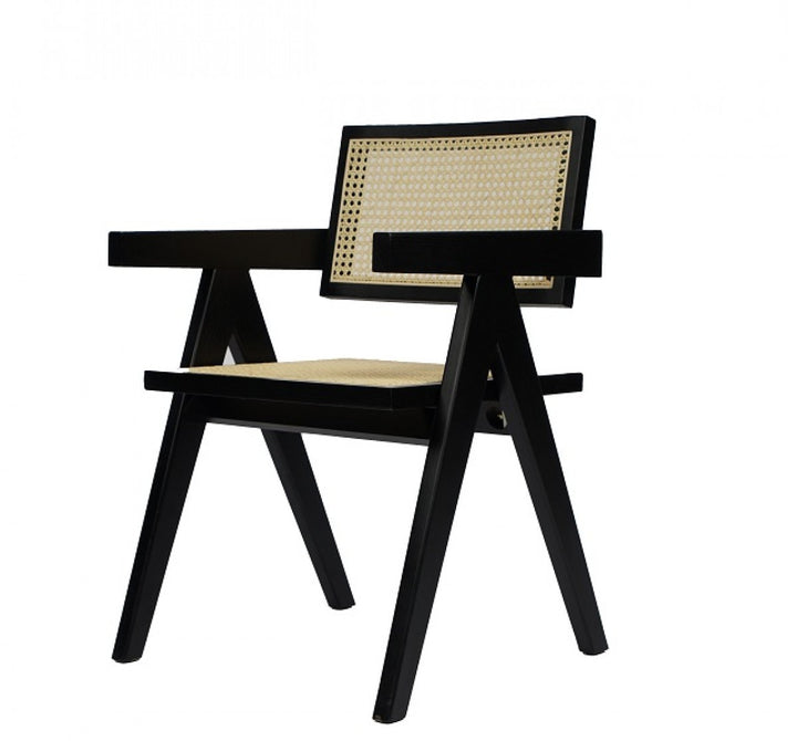 Natural And Black Wood Open Back Dining Arm Chair