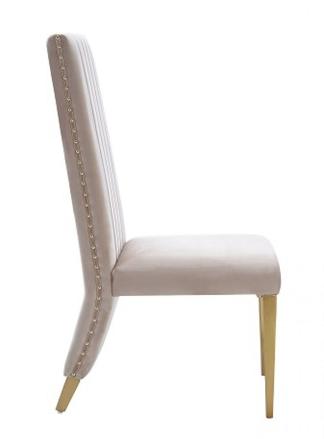 Set of Two Tufted Beige And Gold Upholstered Velvet Dining Side Chairs