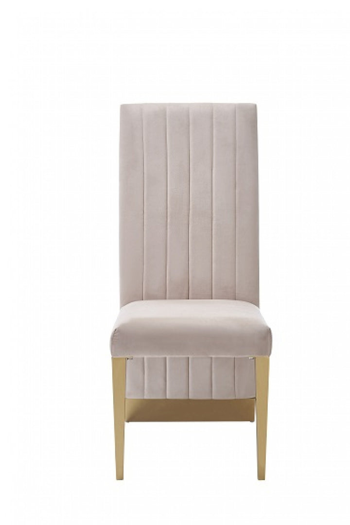 Set of Two Tufted Beige And Gold Upholstered Velvet Dining Side Chairs