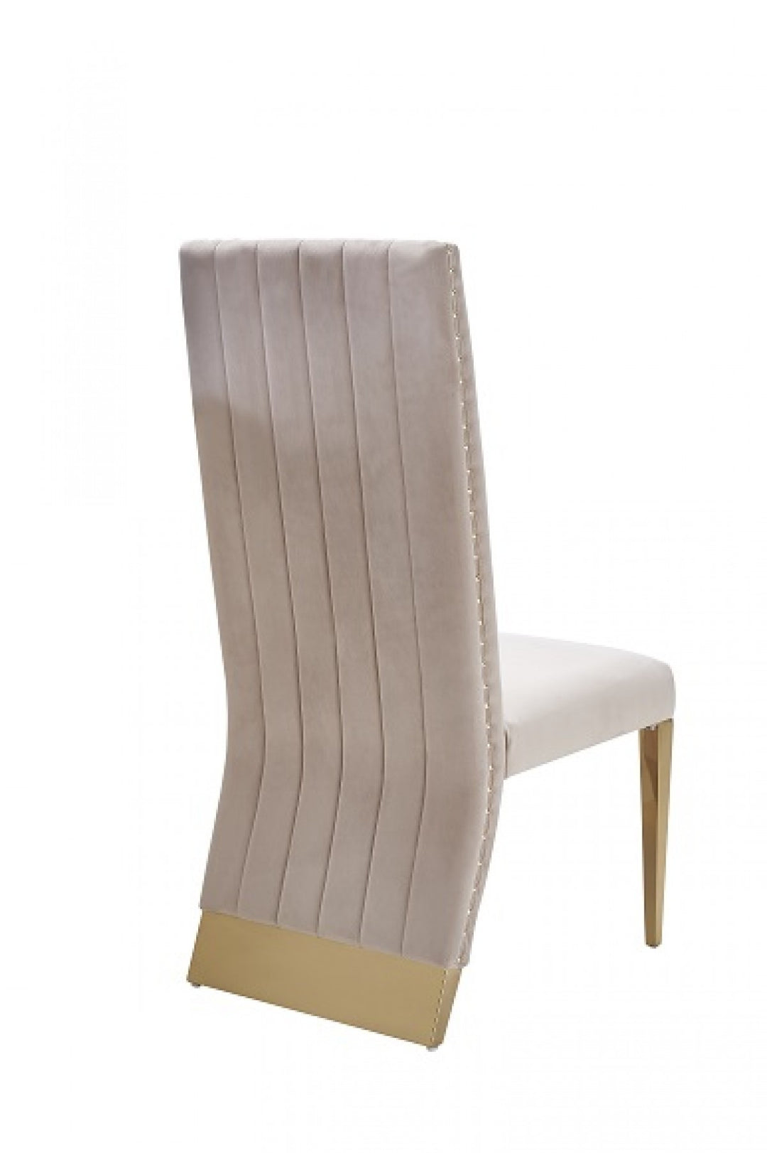 Set of Two Tufted Beige And Gold Upholstered Velvet Dining Side Chairs