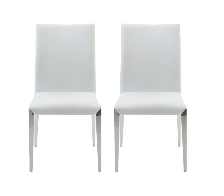 Set of Two White And Silver Upholstered Faux Leather Dining Side Chairs