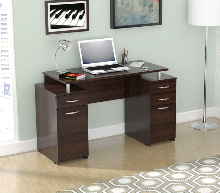 Espresso Finish Wood Computer Desk With Four Drawers