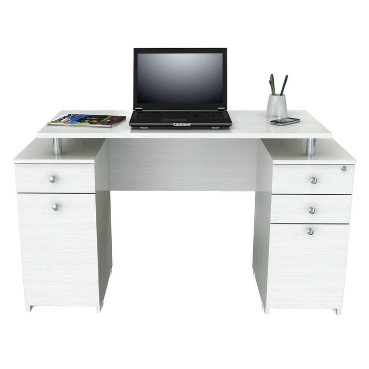 51" White Mirrored Computer Desk With Four Drawers