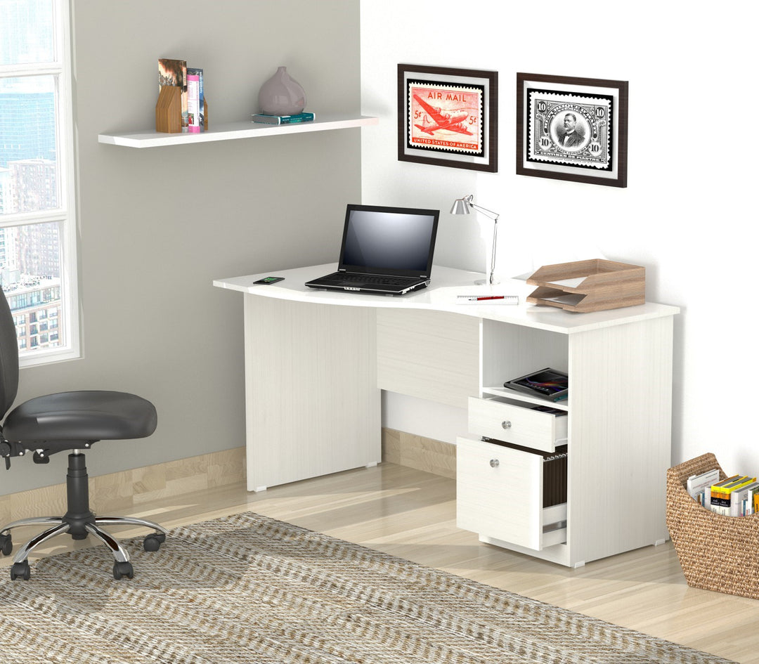 55" White Mirrored Computer Desk With Two Drawers