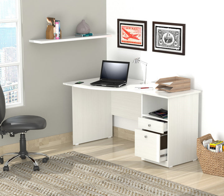 55" White Mirrored Computer Desk With Two Drawers