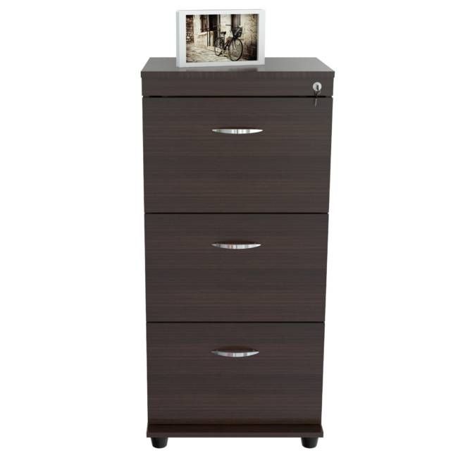 Espresso Wood Three Drawer Filing Cabinet