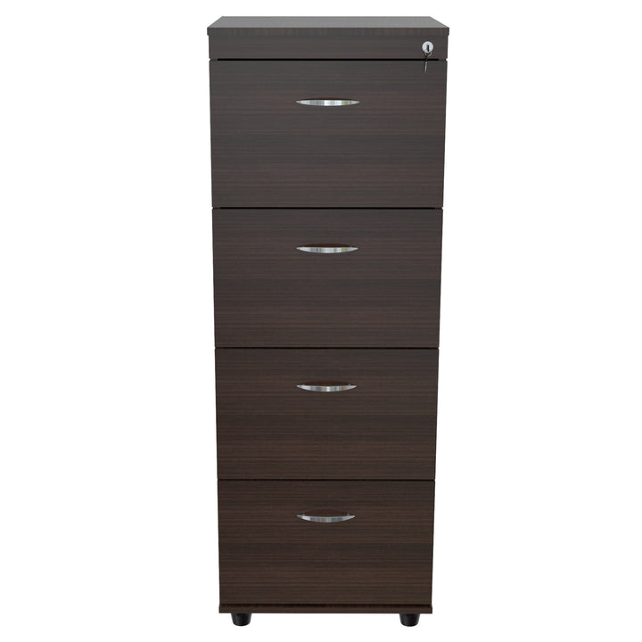 Espresso Wood Finish Four Large Drawer Filing Cabinet