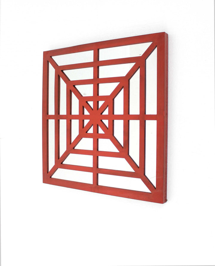 1.25 X 23.25 X 23.25 Red Mirrored Wooden Wall Decor