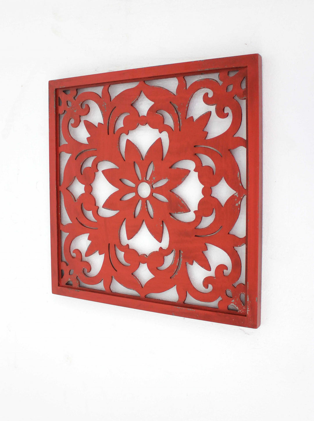 1 X 24 X 24 Red Vintage Floral - Wall Plaque