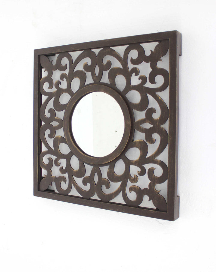 24" Brown Circle Accent Mirror Wall Mounted With Frame