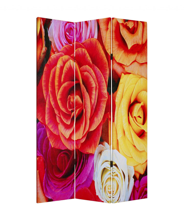 1 X 48 X 72 Multi Color Wood Canvas Daisy And Rose Screen