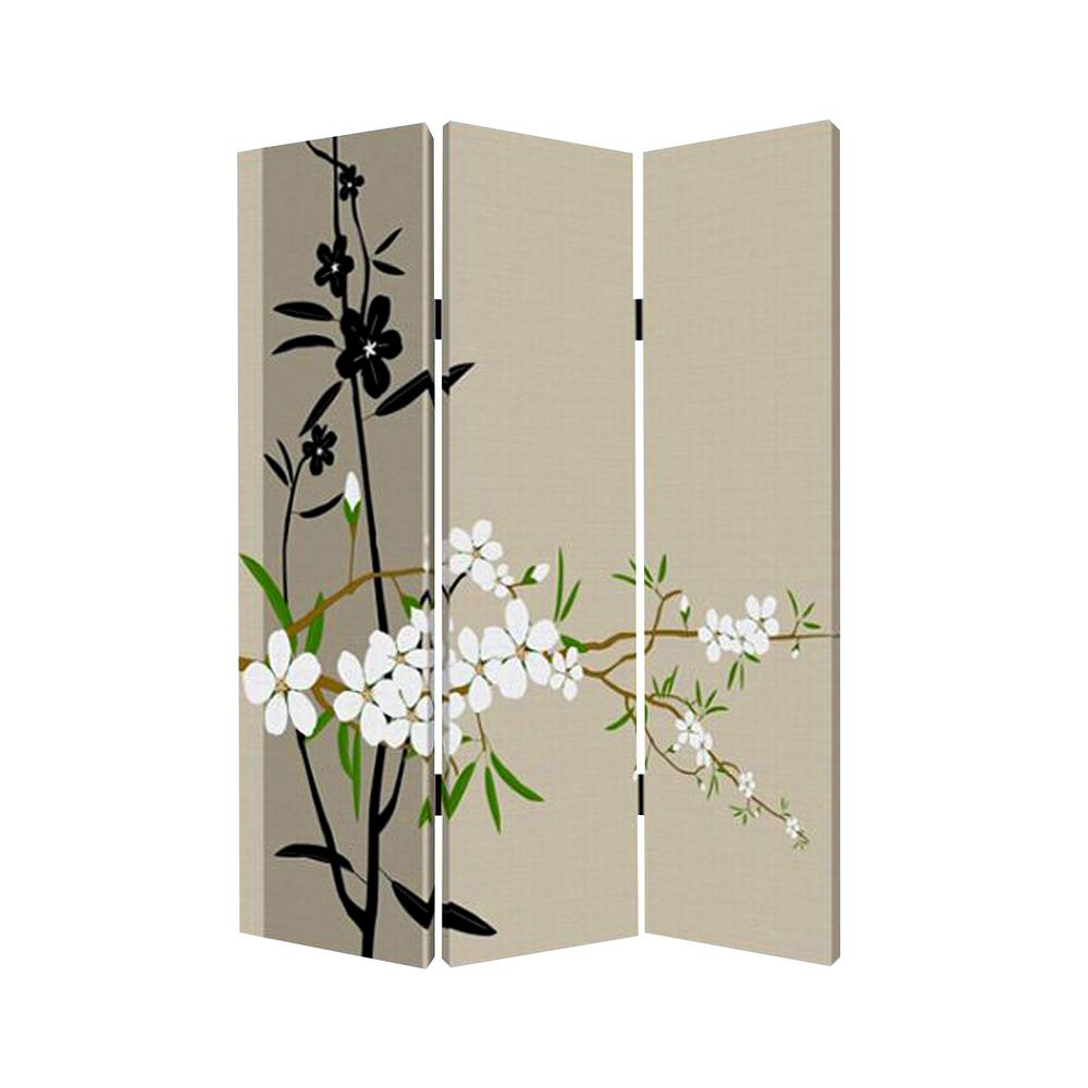 1" X 48" X 72" Multi Color Wood Canvas Plum Blossom Screen