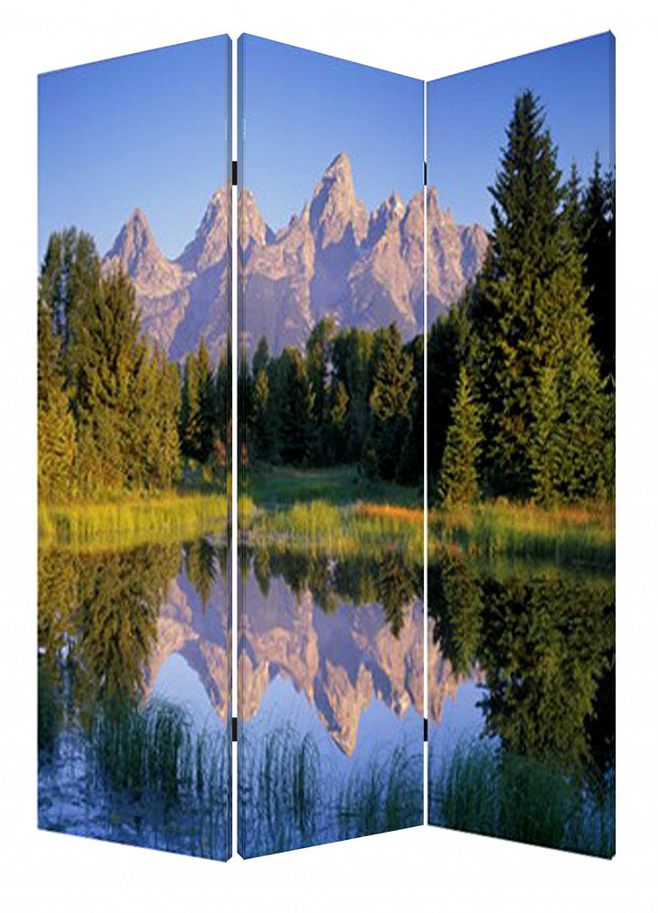 1 X 48 X 72 Multi Color Wood Canvas Mountain Peaks Screen