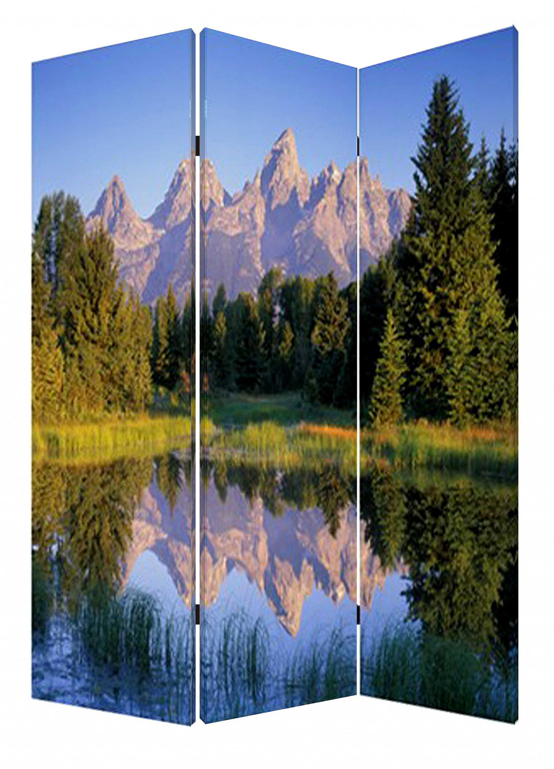 1 X 48 X 72 Multi Color Wood Canvas Mountain Peaks Screen