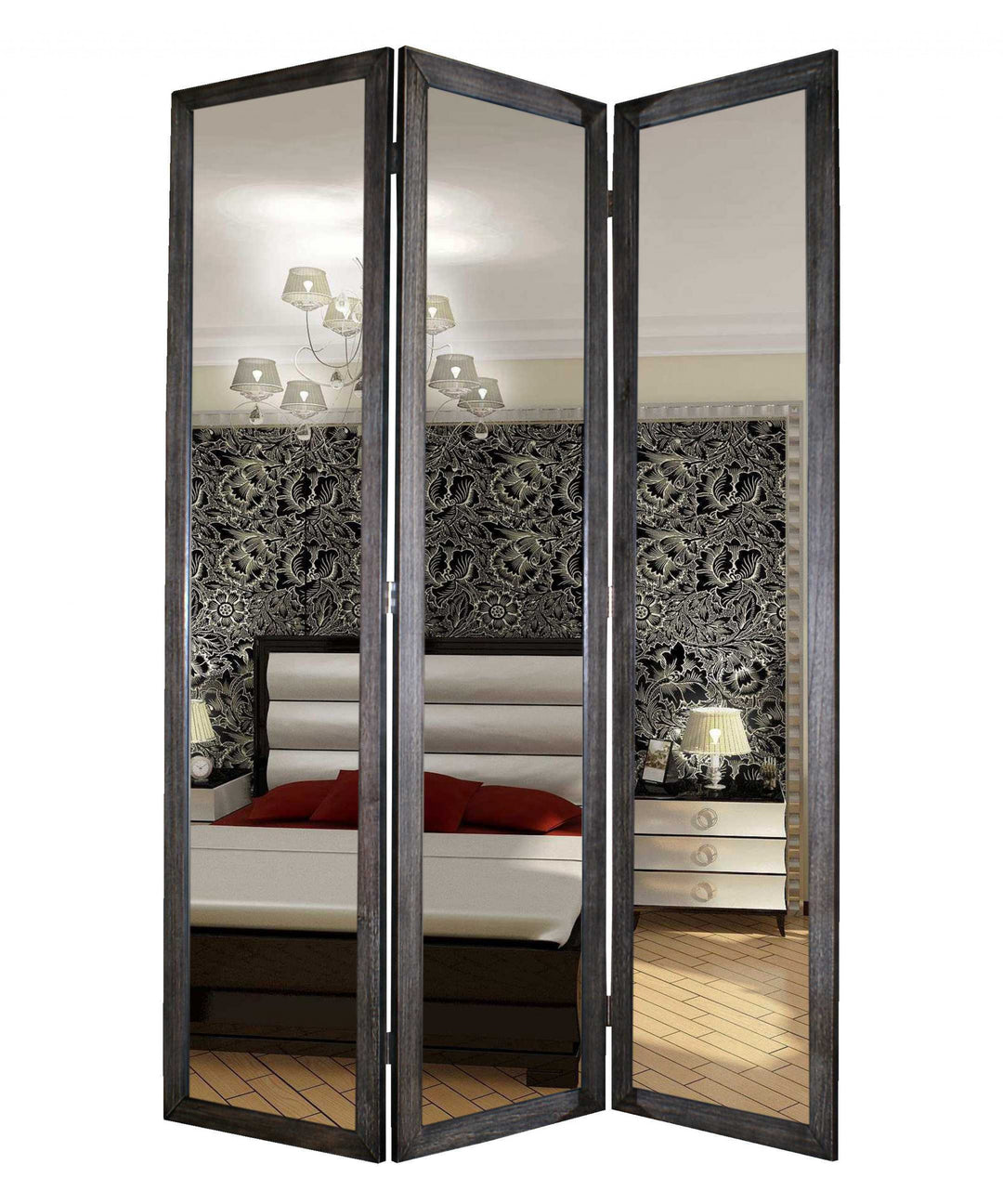 1 X 50 X 69 Black Glass &amp; Wood Mirror Screen