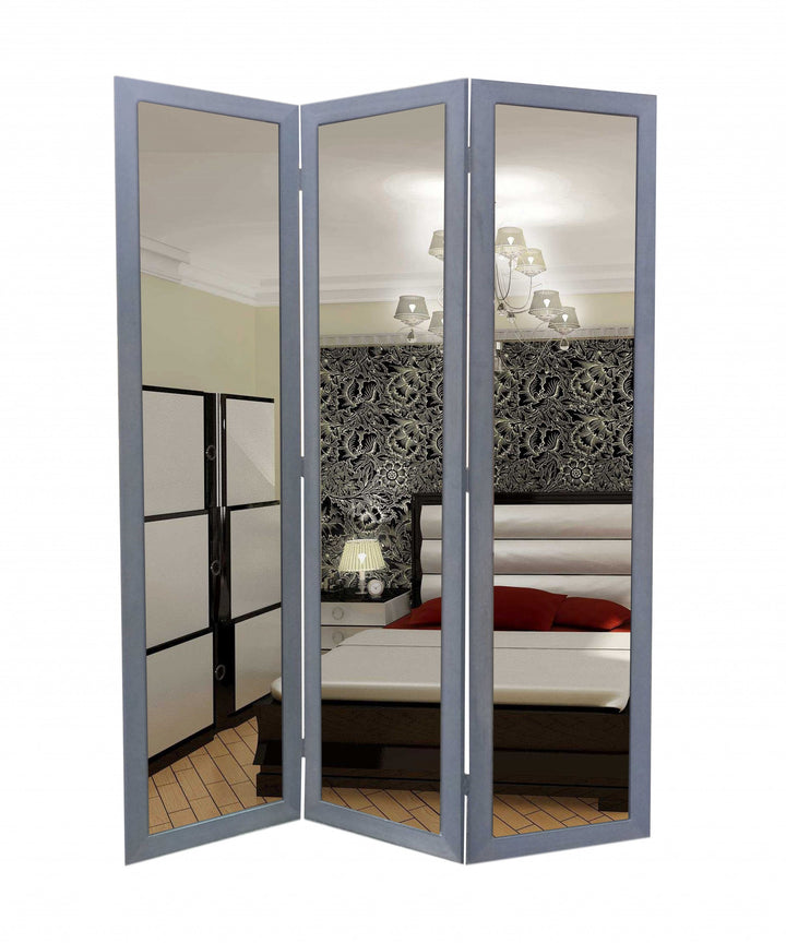 1 X 50 X 69 Gray Glass &amp; Wood Mirror Screen