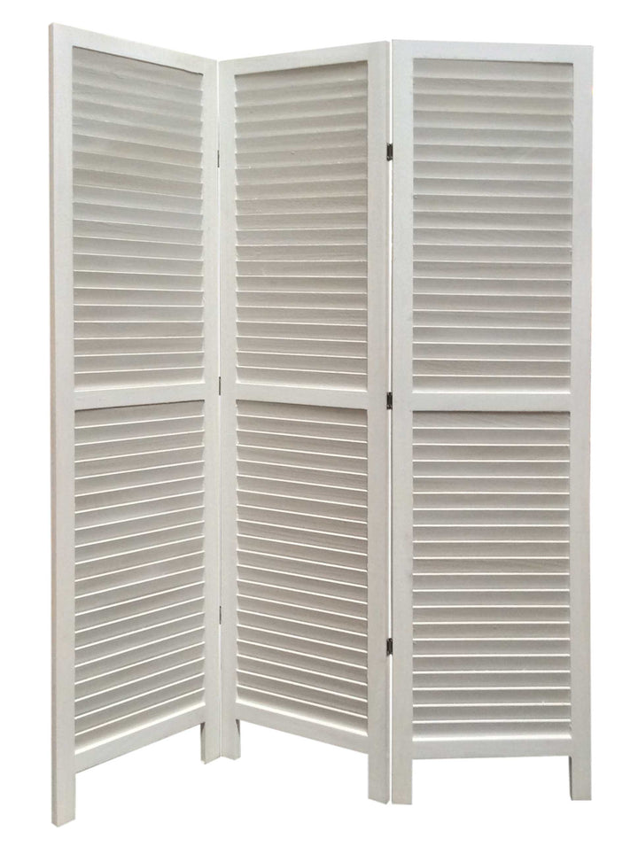 White Finish Wood Shutter 3 Panel Room Divider Screen