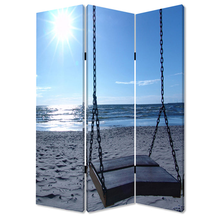 1" X 48" X 72" Multi Color Wood Canvas Seaside Serenity Screen