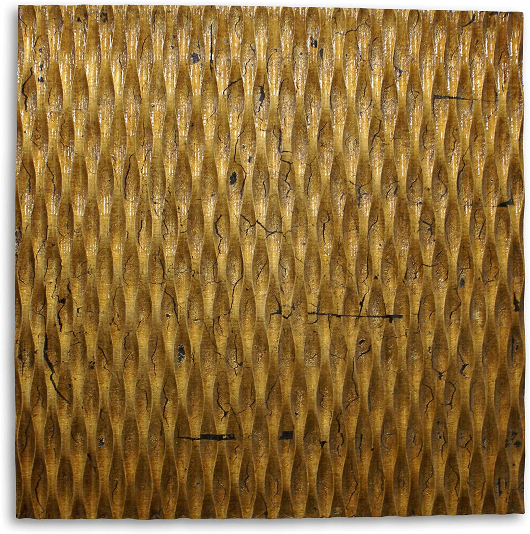 Raw Wood Look Gold Finish Square Wall Art