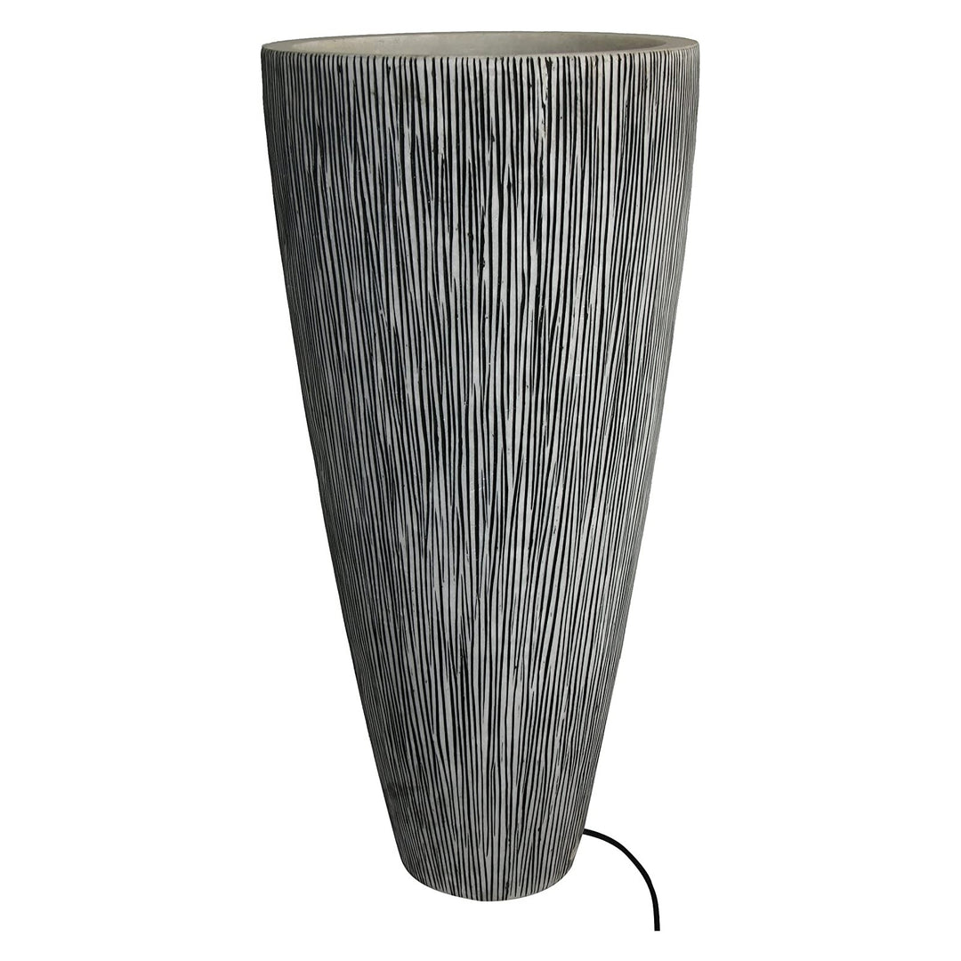 1 X 18 X 39 Gray Sandstone Ribbed Long Conical Planter With Light