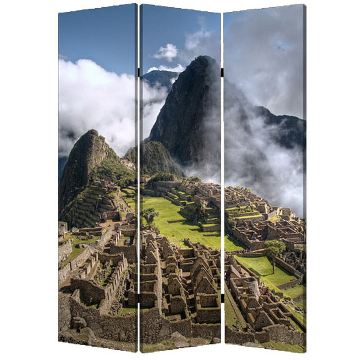 1" X 48" X 72" Multi Color Wood Canvas Machu Picchu Screen